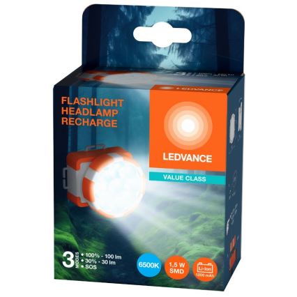 Ledvance - LED pakraunamas žibintuvėlis ant galvos FLASHLIGHT LED/1,5W/5V 1200mAh