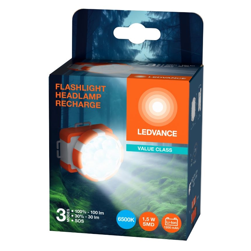 Ledvance - LED pakraunamas žibintuvėlis ant galvos FLASHLIGHT LED/1,5W/5V 1200mAh