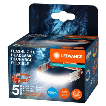 Ledvance - LED pakraunamas žibintuvėlis ant galvos FLASHLIGHT LED/3W/5V 1000mAh