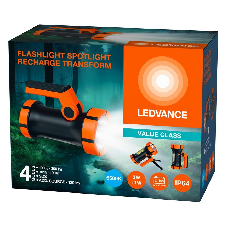 Ledvance - LED pakraunamas žibintuvėlis su maitinimo banku FLASHLIGHT LED/3W/5V IP64 2400mAh