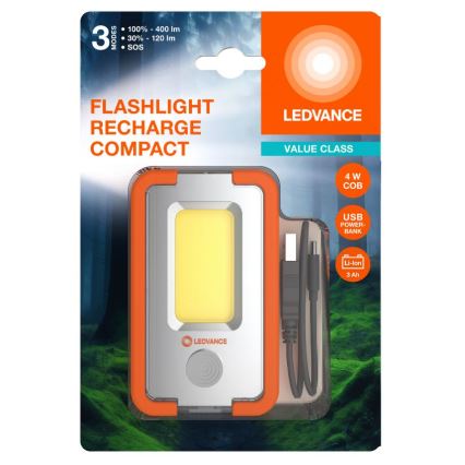 Ledvance - LED pakraunamas žibintuvėlis su maitinimo banku FLASHLIGHT LED/4W/5V 3000mAh IPX2