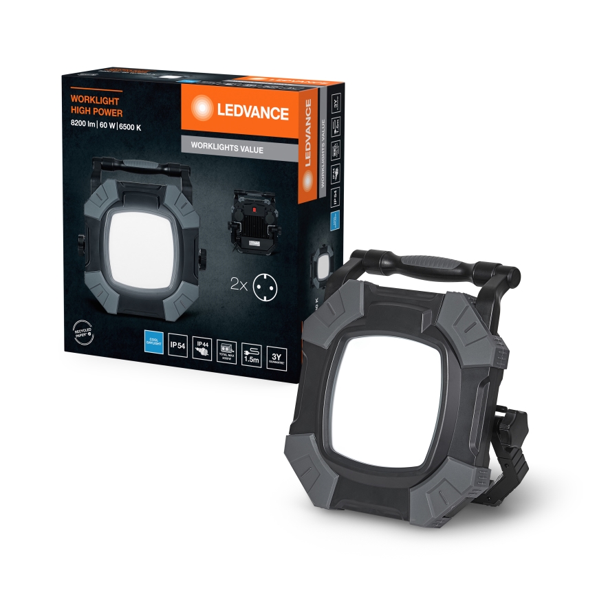 Ledvance - LED Pritemdomas darbinis šviestuvas su 2 lizdais WORKLIGHT VALUE LED/60W/230V IP54