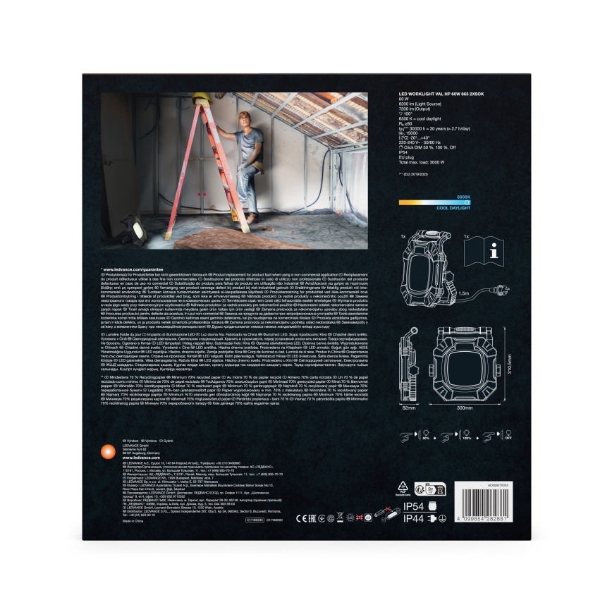 Ledvance - LED Pritemdomas darbinis šviestuvas su 2 lizdais WORKLIGHT VALUE LED/60W/230V IP54