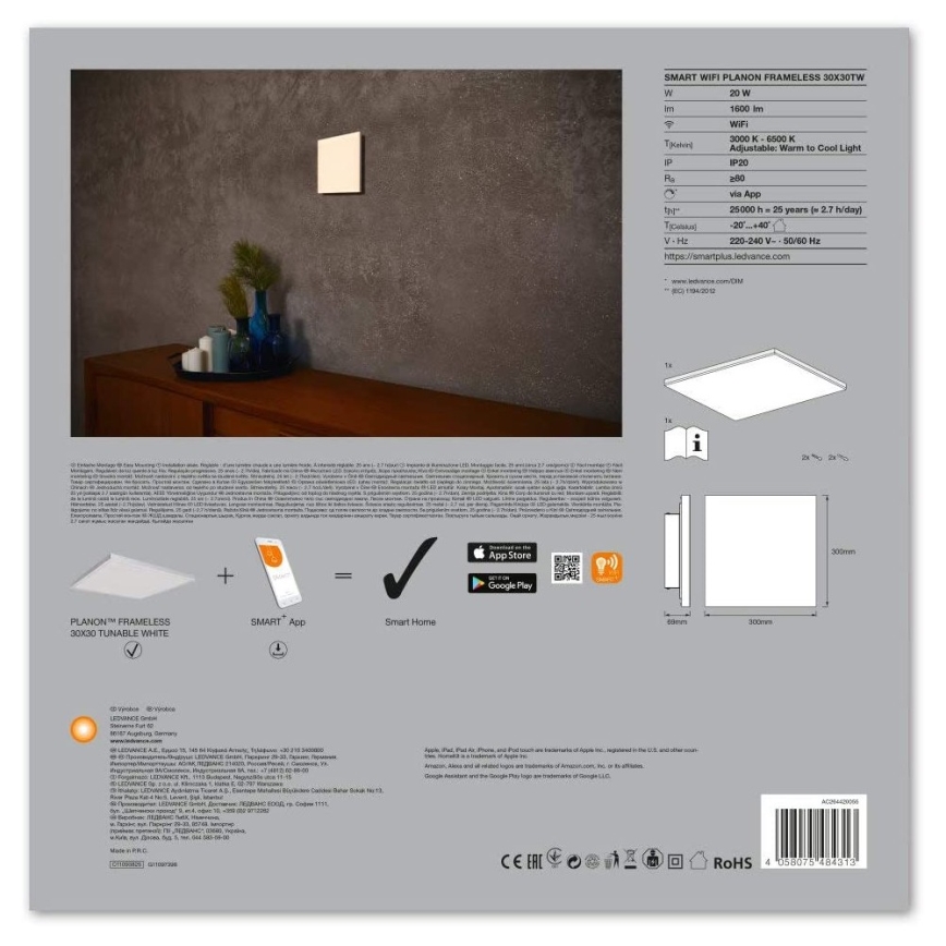 Ledvance - LED Pritemdomas lubų šviestuvas SMART + FRAMELESS LED / 20W / 230V Wi-Fi