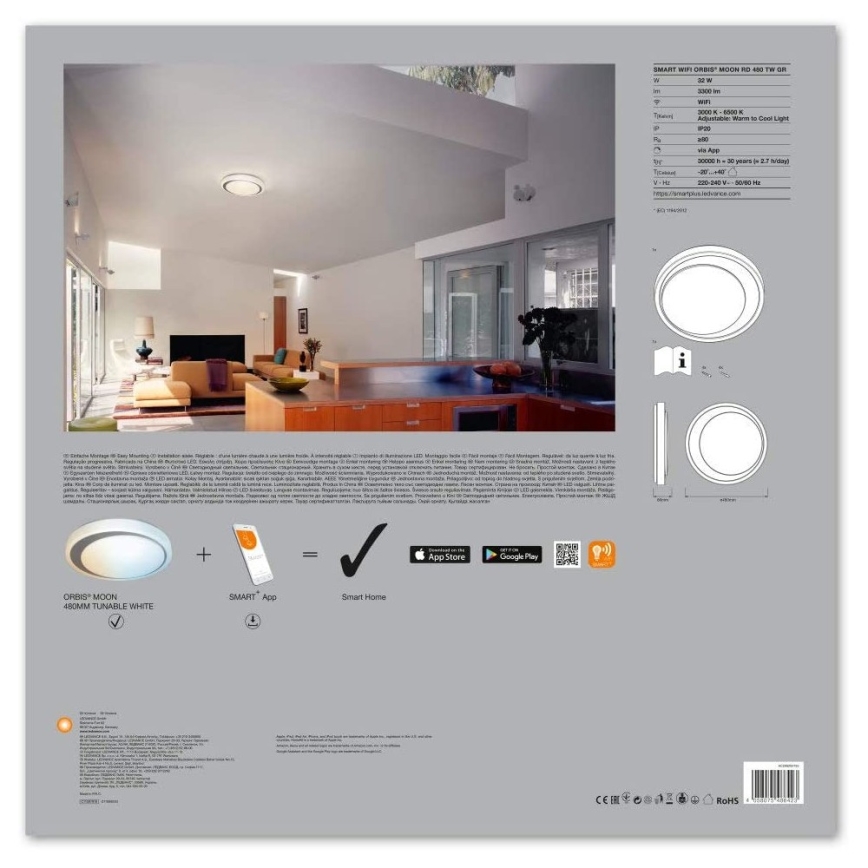 Ledvance - LED Pritemdomas lubų šviestuvas SMART + MOON LED / 32W / 230V wi-fi