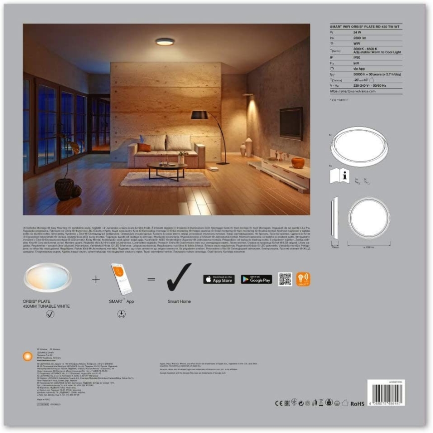 Ledvance - LED Pritemdomas lubų šviestuvas SMART + PLATE LED / 24W / 230V wi-fi