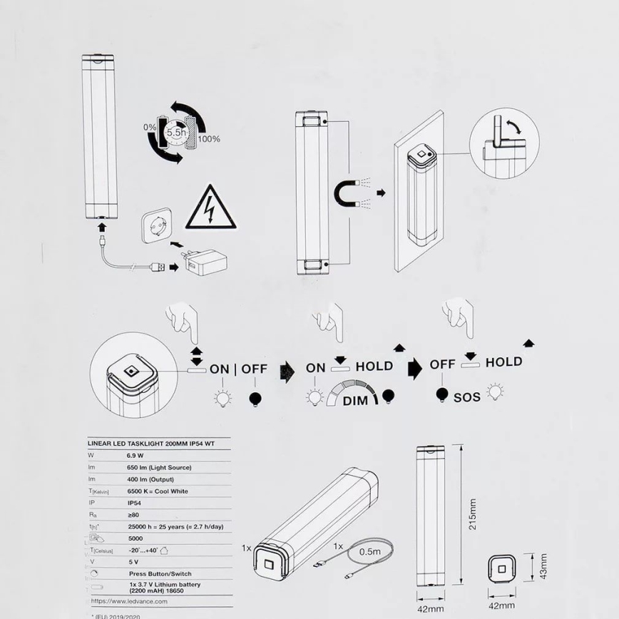 Ledvance - LED Pritemdomas orientacija šviestuvas LINEAR LED/6,9W/5V 2200 mAh IP54