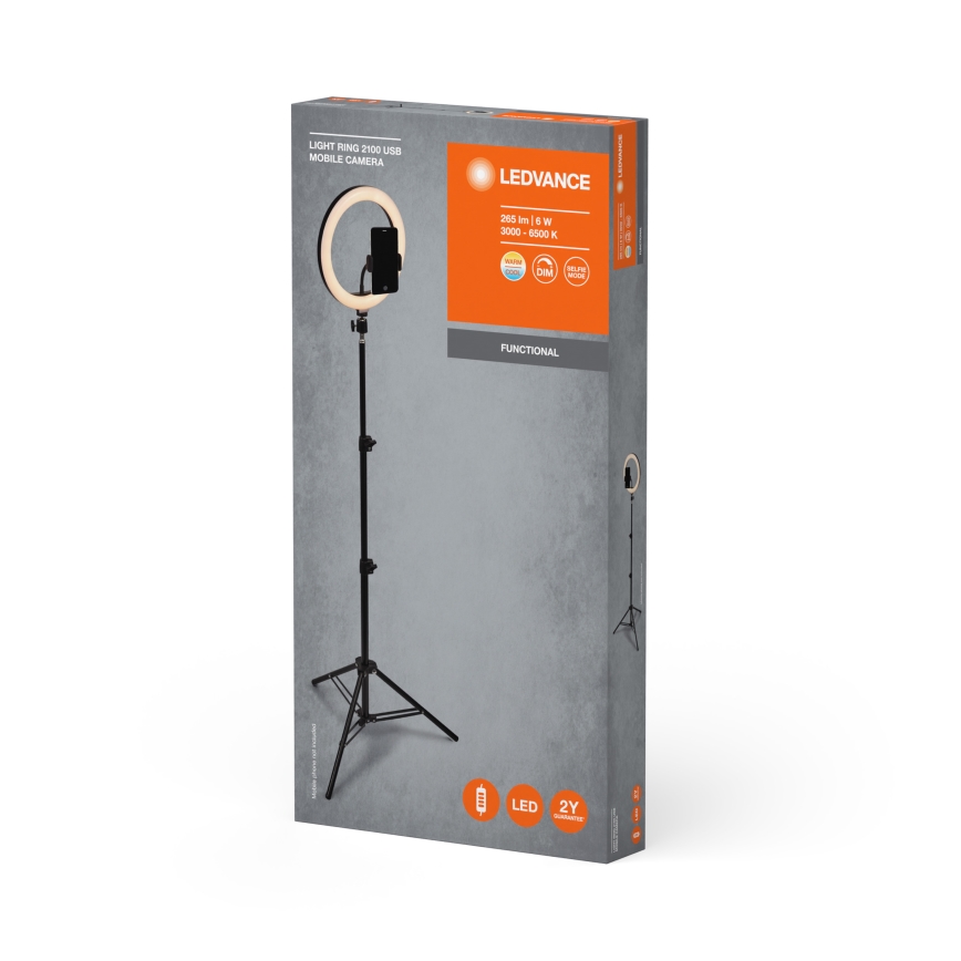 Ledvance - LED pritemdomas toršeras su stovu ir laikiklis video vlogams LED/6W/USB 3000/4000/6500K