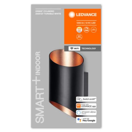 Ledvance - LED Reguliuojamas sieninis šviestuvas SMART+ CYLINDRO LED/12W/230V 3000-6500K Wi-Fi juodas