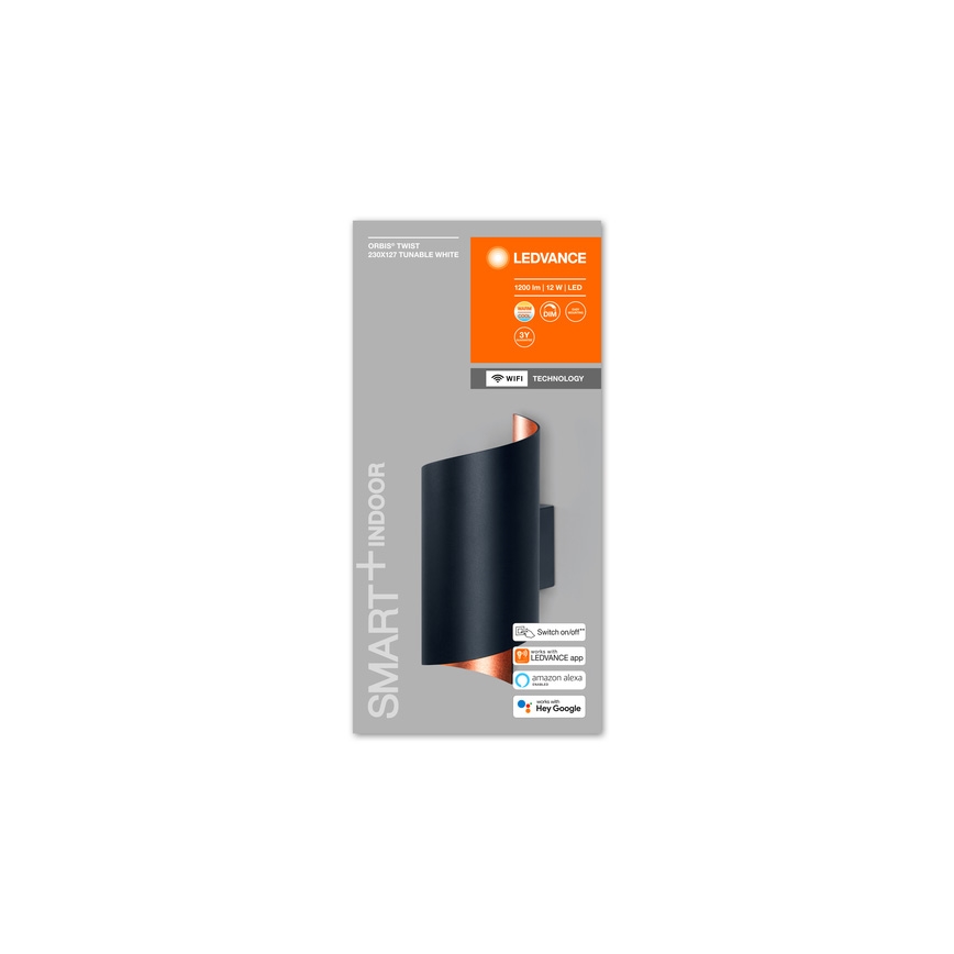Ledvance - LED Reguliuojamas sieninis šviestuvas SMART+ TWIST LED/12W/230V 3000-6500K Wi-Fi juodas
