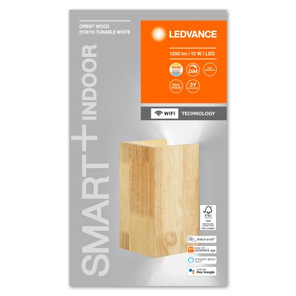 Ledvance - LED Reguliuojamas sieninis šviestuvas SMART+ WOOD LED/12W/230V 3000-6500K Wi-Fi