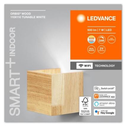 Ledvance - LED Reguliuojamas sieninis šviestuvas SMART+ WOOD LED/7W/230V 3000-6500K Wi-Fi