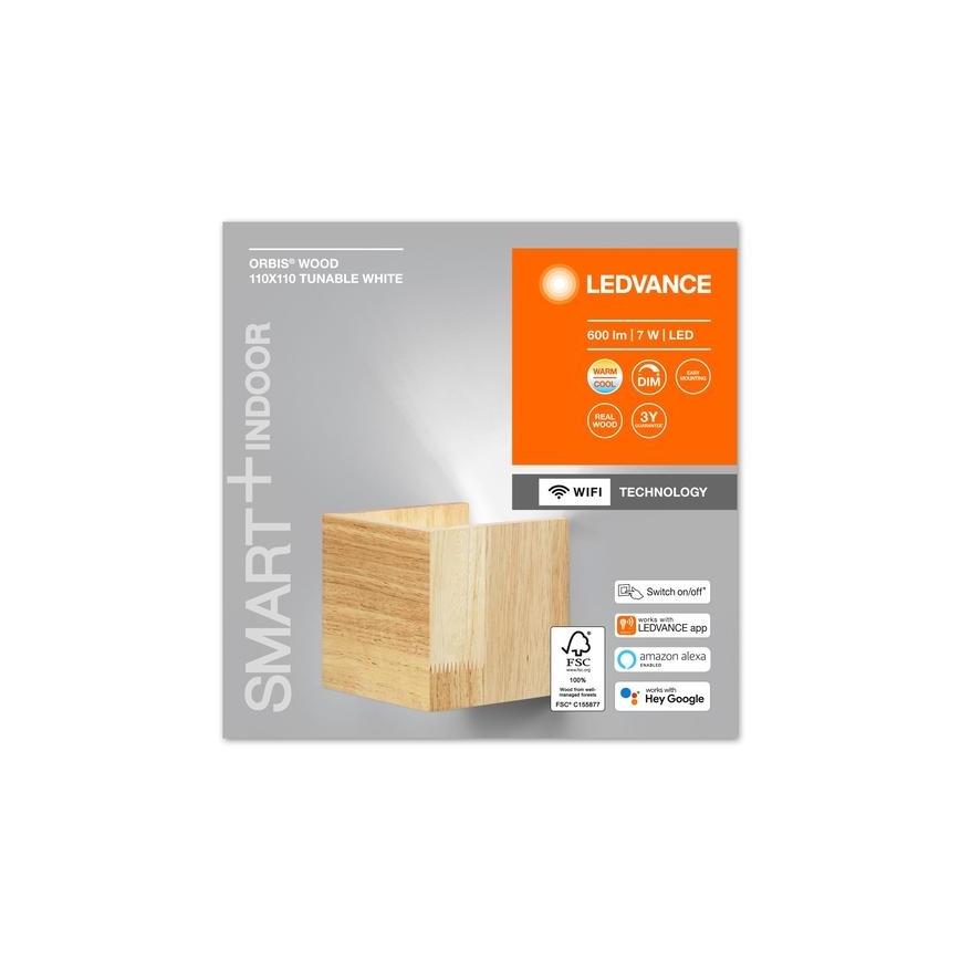 Ledvance - LED Reguliuojamas sieninis šviestuvas SMART+ WOOD LED/7W/230V 3000-6500K Wi-Fi