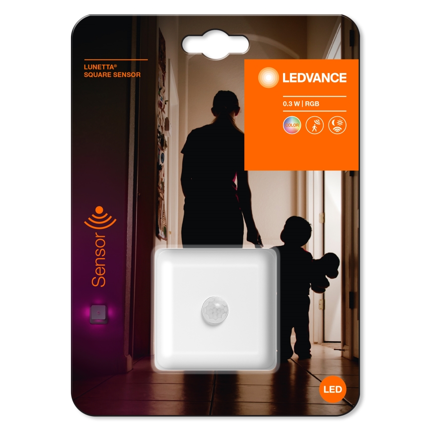 Ledvance-LED RGB Naktinė lemputė su šviesos ir judesio jutikliu LUNETTA LED/0,3W/230