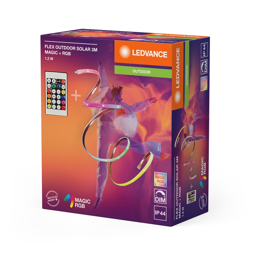 Ledvance - LED RGB pritemdoma saulės LED juosta FLEX MAGIC 3 m LED/1,2W/3,7V 2000 mAh IP44 + nuotolinio valdymo pultelis