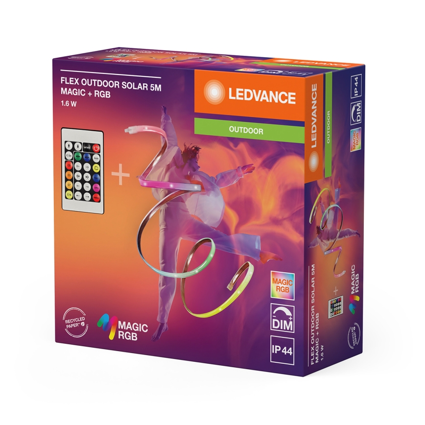 Ledvance - LED RGB dimeriuojama saulės juosta FLEX MAGIC 5m LED/1,6W/3,7V 2000 mAh IP44 + nuotolinio valdymo pultas