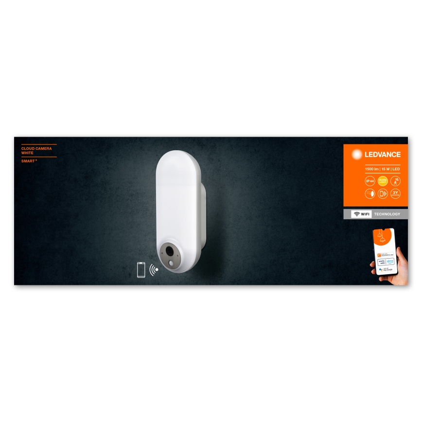 Ledvance - LED RGBW šviesos reguliavimas Lauko sieninis šviestuvas su jutikliu ir Kamera SMART+ LED/15W/230V Wi-Fi IP44