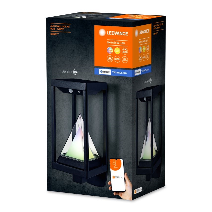 Ledvance - LED RGBW Pritemdomas saulės Sieninis šviestuvas su judesio ir prieblandos jutikliu SMART+ ALPS LED/6W/3,7V 2200 mAh 3000K IP44