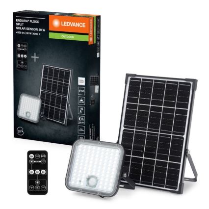 Ledvance - LED pritemdomas saulės prožektorius su jutikliu FLOOD SPLIT LED/30W/6,4V IP65 + nuotolinio valdymo pultas