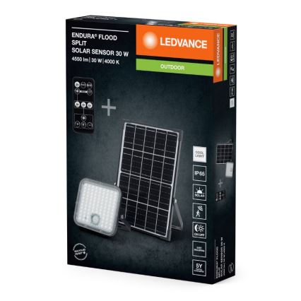 Ledvance - LED pritemdomas saulės prožektorius su jutikliu FLOOD SPLIT LED/30W/6,4V IP65 + nuotolinio valdymo pultas