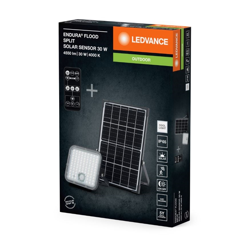 Ledvance - LED Pritemdomas saulės prožektorius su jutikliu FLOOD SPLIT LED/30W/6,4V 5000 mAh IP65 + nuotolinio valdymo pultas