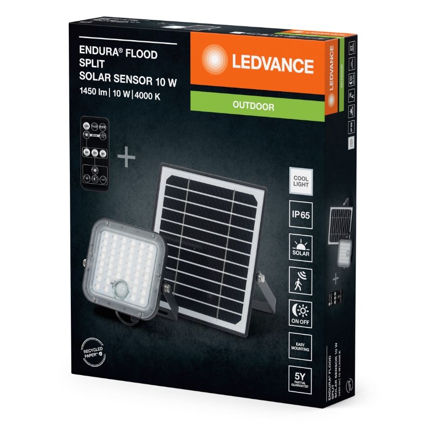 Ledvance - LED Pritemdomas saulės prožektorius su jutikliu FLOOD SPLIT LED/10W/7,4V IP65 + nuotolinio valdymo pultas