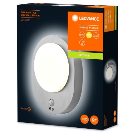 Ledvance - LED Sieninis lauko šviestuvas su jutikliu DISC LED/8W/230V IP44