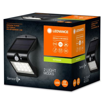 Ledvance - LED sieninis šviestuvas su jutikliu, įkraunamas saulės energija DRUGELIS LED/1,5W/3,7V IP65