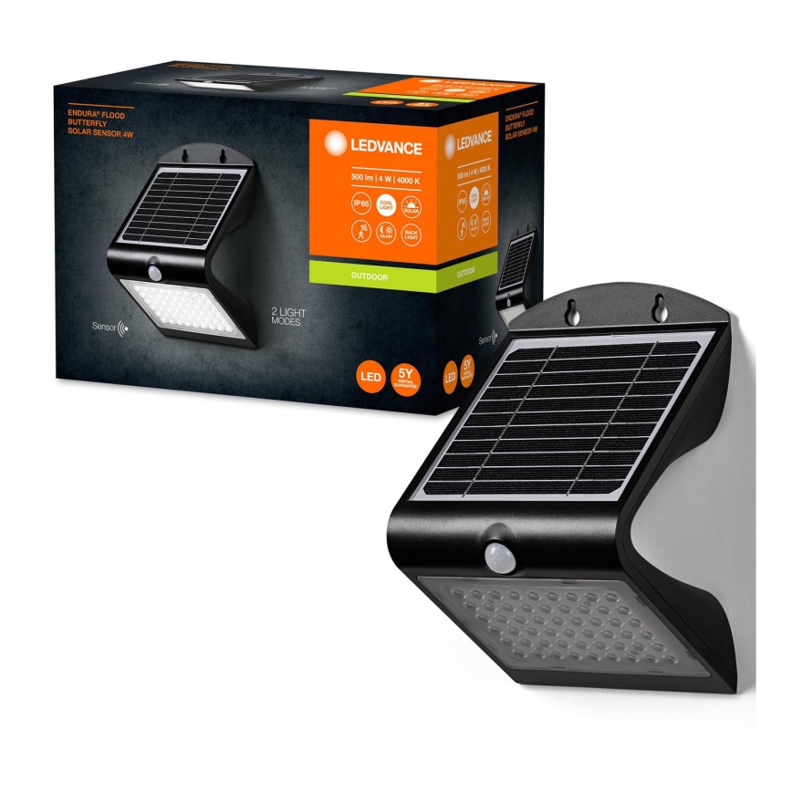 Ledvance - LED sieninis šviestuvas su jutikliu, įkraunamas saulės energija DRUGELIS LED/4W/3,7V 2000 mAh IP65