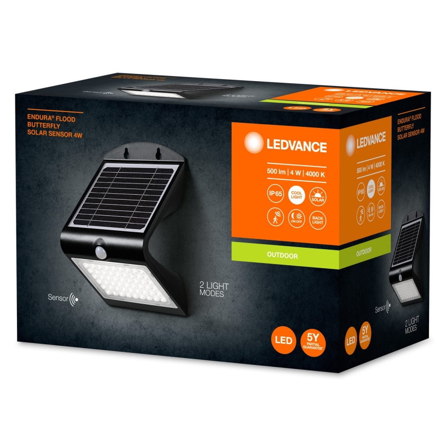 Ledvance - LED sieninis šviestuvas su jutikliu, įkraunamas saulės energija DRUGELIS LED/4W/3,7V 2000 mAh IP65