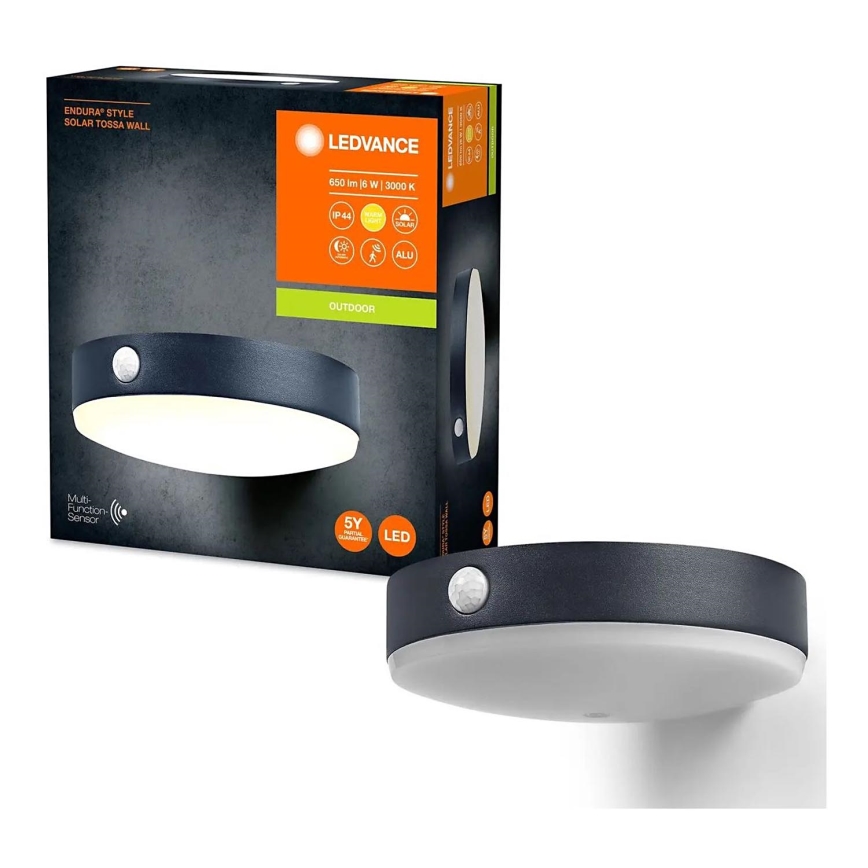 Ledvance - LED sieninis šviestuvas su jutikliu, įkraunamas saulės energija ENDURA STYLE LED/6W/3,7V 1420 mAh IP44