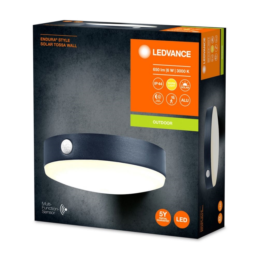 Ledvance - LED sieninis šviestuvas su jutikliu, įkraunamas saulės energija ENDURA STYLE LED/6W/3,7V 1420 mAh IP44