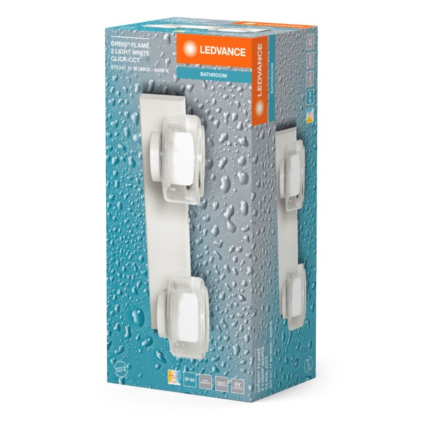 Ledvance - LED Sieninis vonios šviestuvas ORBIS FLAME 2xLED/5,5W/230V 3000/4000K IP44 balta