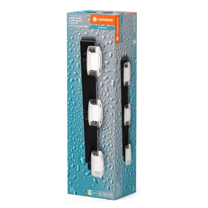 Ledvance - LED Sieninis vonios šviestuvas ORBIS FLAME 3xLED/5,5W/230V 3000/4000K IP44 juoda
