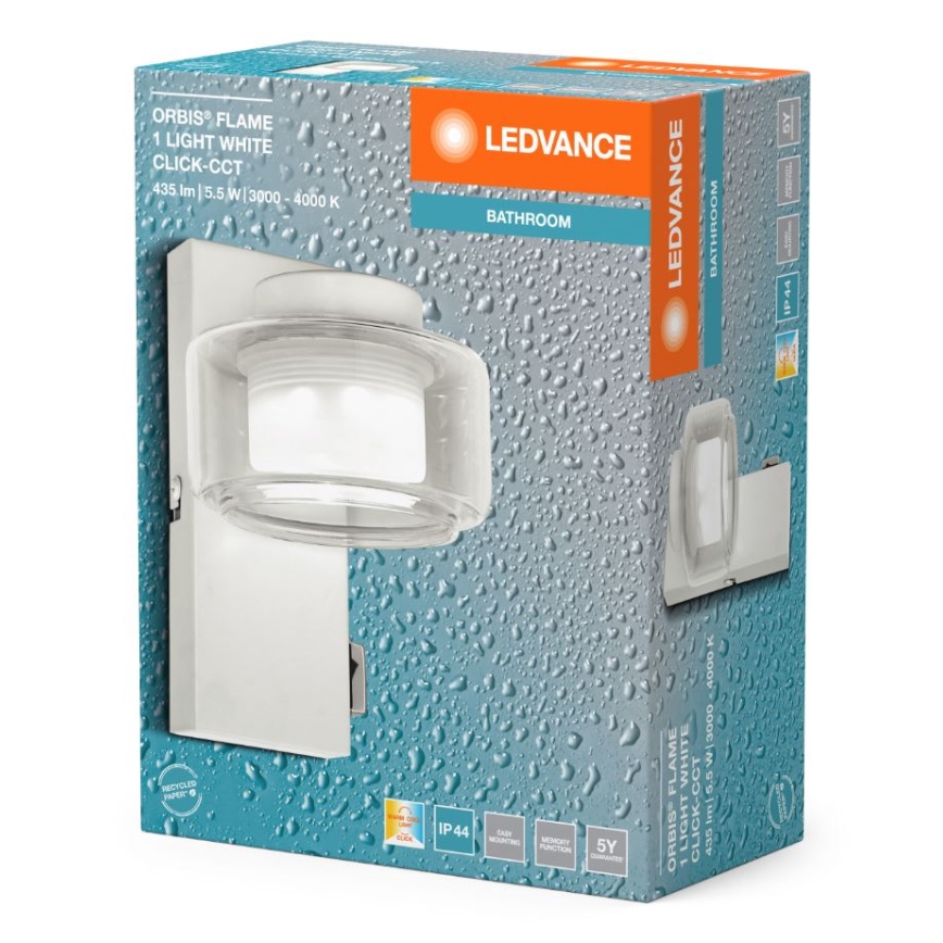 Ledvance - LED Sieninis vonios šviestuvas ORBIS FLAME LED/5,5W/230V 3000/4000K IP44 balta