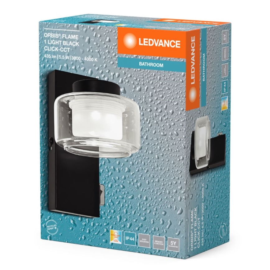 Ledvance - LED Sieninis vonios šviestuvas ORBIS FLAME LED/5,5W/230V 3000/4000K IP44 juoda