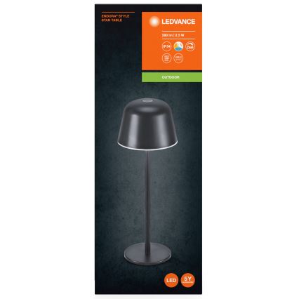 Ledvance - LED šviesos reguliavimas lauko rechargeable lempa TABLE LED/2,5W/5V IP54 juoda