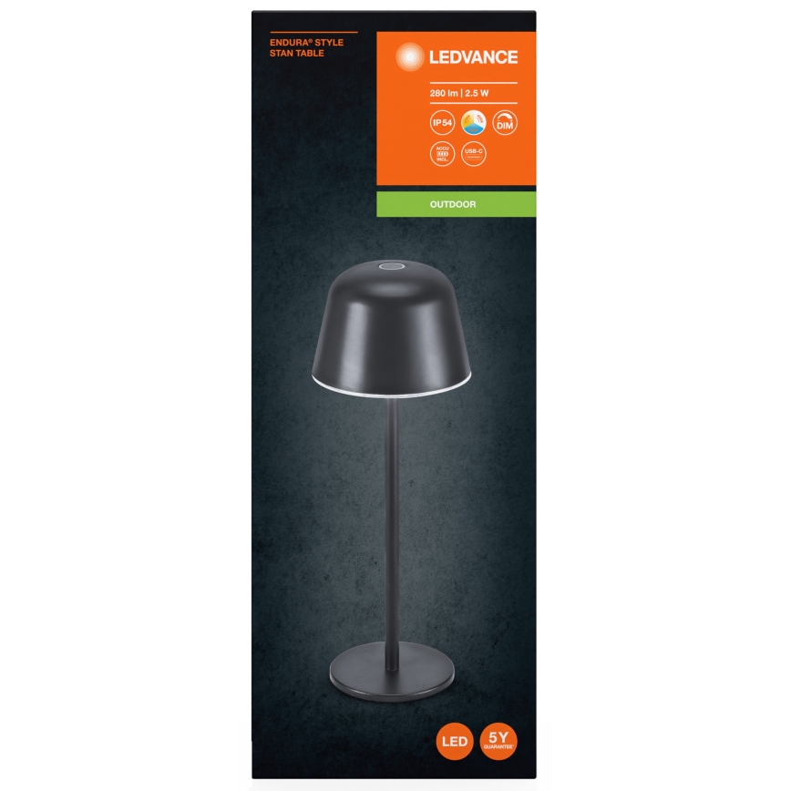 Ledvance - LED šviesos reguliavimas lauko rechargeable lempa TABLE LED/2,5W/5V IP54 juoda