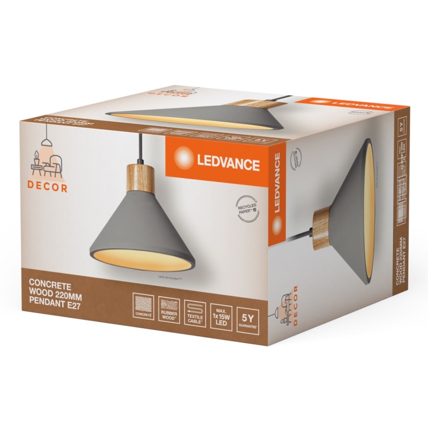 Ledvance - Pakabinamas sietynas DECOR CONCRETE 1xE27/15W/230V diametras 22 cm betonas pilka