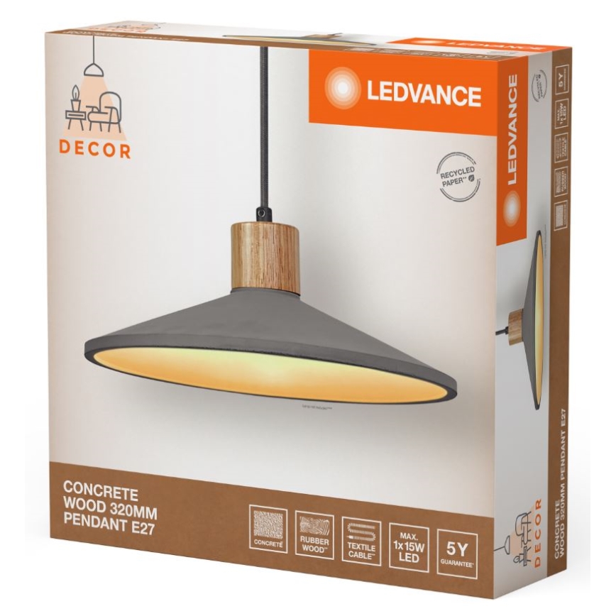 Ledvance - Pakabinamas sietynas DECOR CONCRETE 1xE27/15W/230V diametras 32 cm betonas pilka