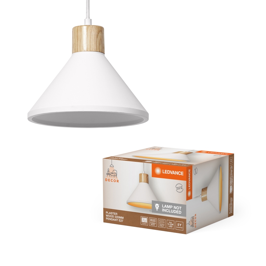 Ledvance - Pakabinamas sietynas DECOR PLASTER 1xE27/25W/230V diametras 22 cm gipsas balta