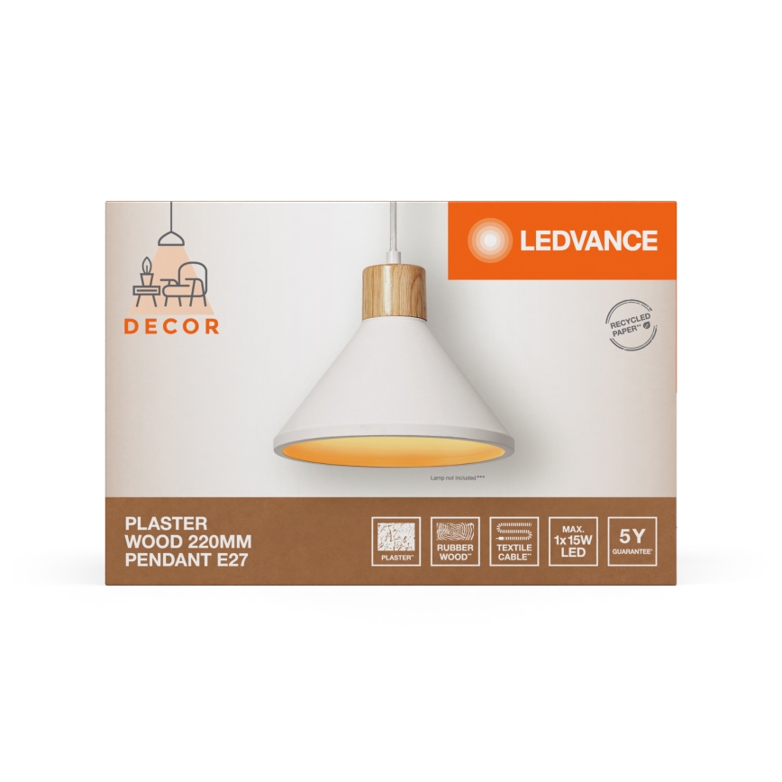Ledvance - Pakabinamas sietynas DECOR PLASTER 1xE27/25W/230V diametras 22 cm gipsas balta