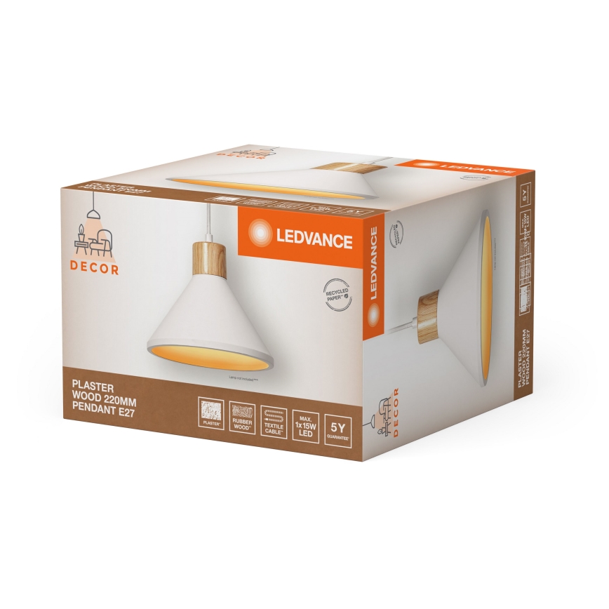 Ledvance - Pakabinamas sietynas DECOR PLASTER 1xE27/25W/230V diametras 22 cm gipsas balta