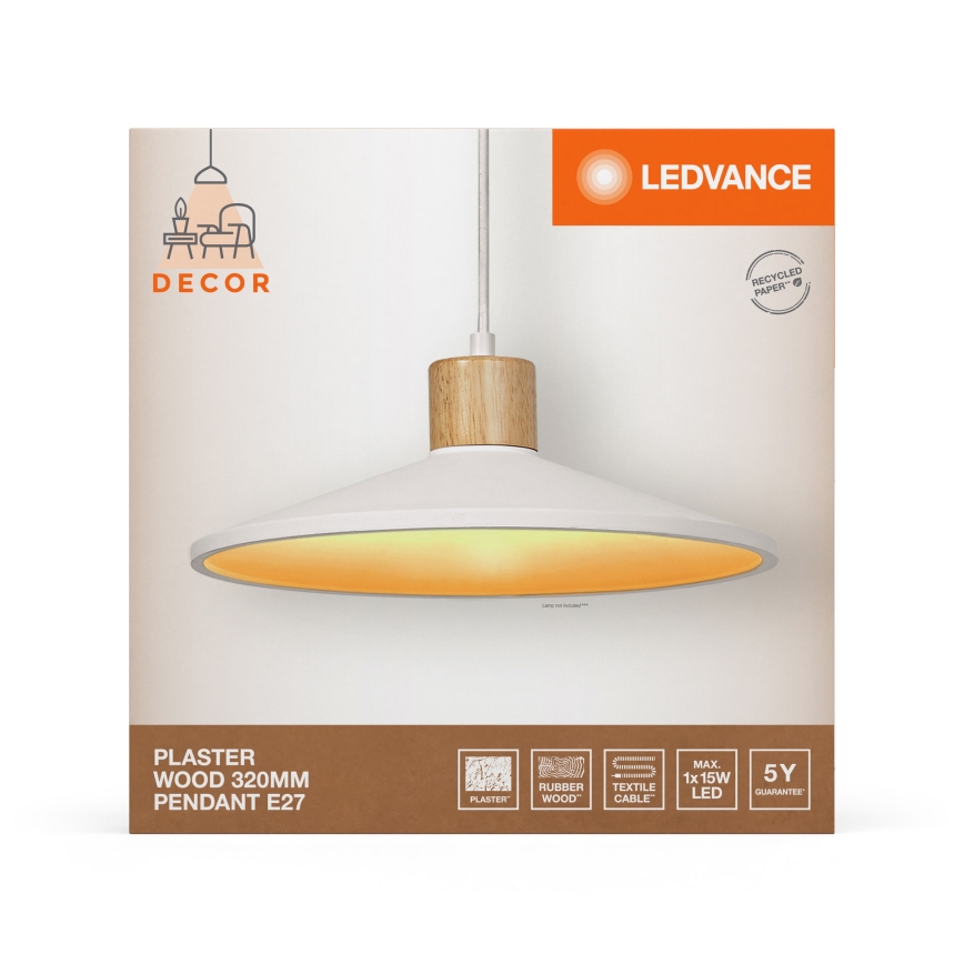 Ledvance - Pakabinamas sietynas DECOR PLASTER 1xE27/25W/230V diametras 32 cm gipsas balta