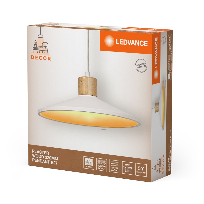 Ledvance - Pakabinamas sietynas DECOR PLASTER 1xE27/25W/230V diametras 32 cm gipsas balta