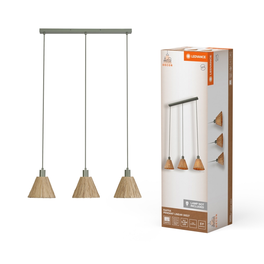 Ledvance - Pakabinamas sietynas DECOR RAFFIA 3xE27/15W/230V raffia bast