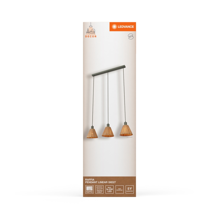 Ledvance - Pakabinamas sietynas DECOR RAFFIA 3xE27/15W/230V raffia bast