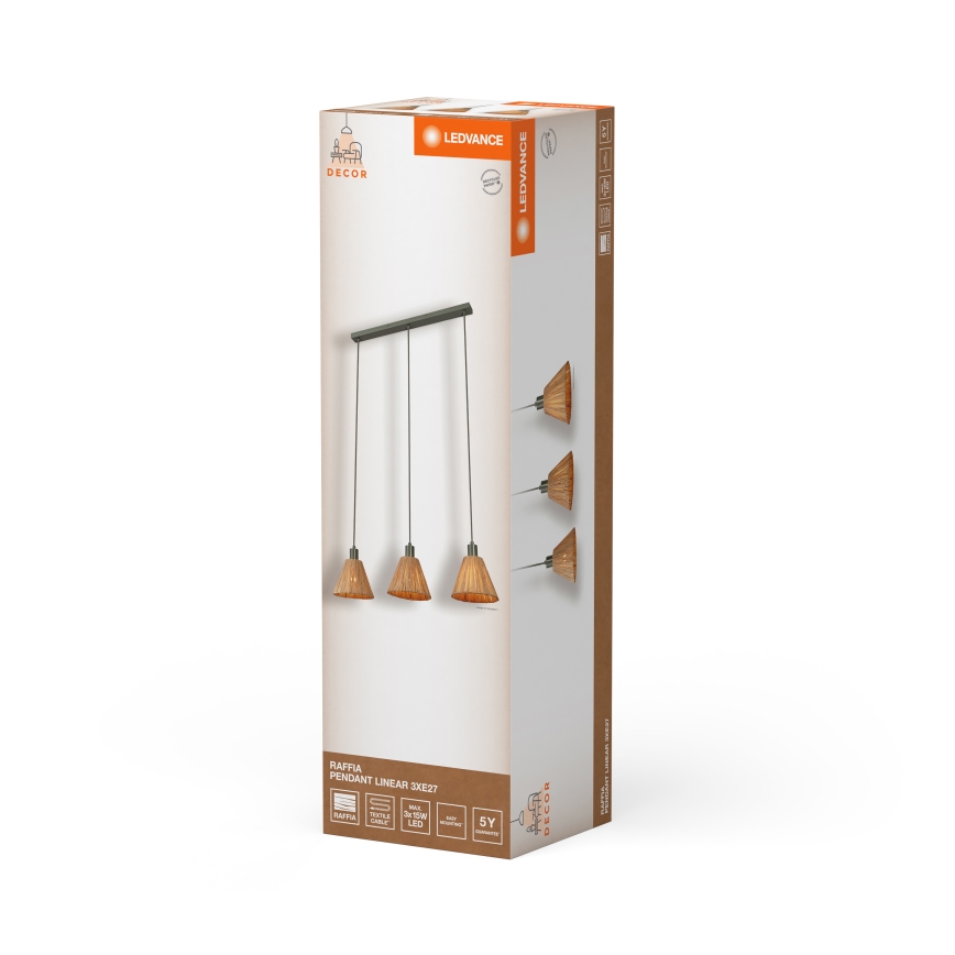 Ledvance - Pakabinamas sietynas DECOR RAFFIA 3xE27/15W/230V raffia bast