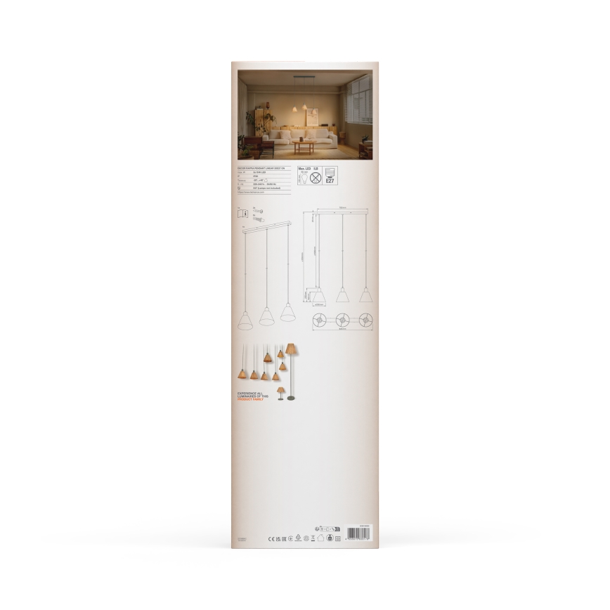 Ledvance - Pakabinamas sietynas DECOR RAFFIA 3xE27/15W/230V raffia bast