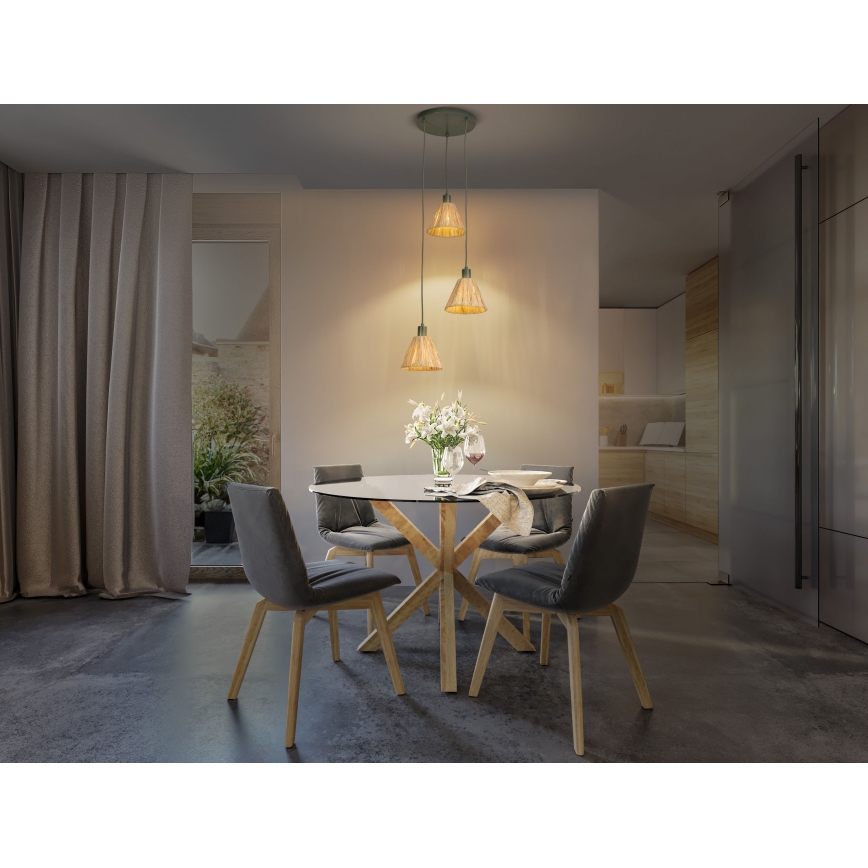 Ledvance - Pakabinamas sietynas DECOR RAFFIA 3xE27/15W/230V raffia bast